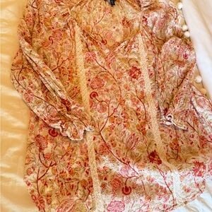 Chaps Red and Cream Floral Blouse